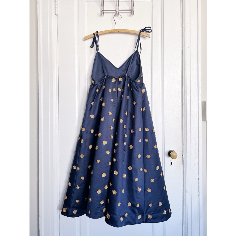 Dhruv Kapoor • Anthropologie Calysta Dress navy blue satin midi sequin floral - Picture 12 of 13